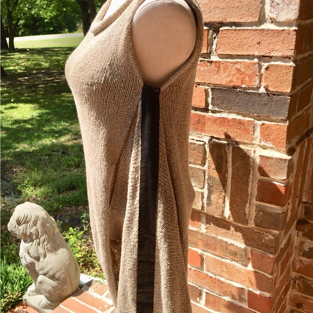 Anthropologie Santiago Knits BOHO Hand Loomed Leather trim Sweater $275 NWT
